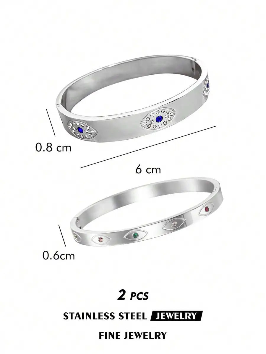 Gold Plated Stainless Steel Evil Eye Cuff Bracelet Bohemian Style For Women