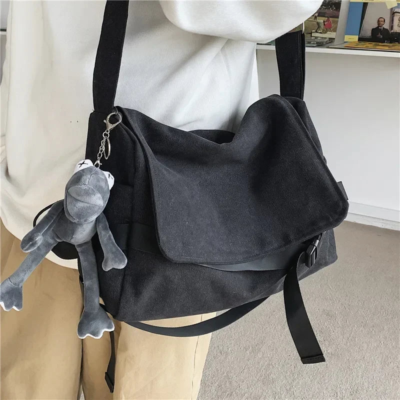 Canvas Crossbody Bags for Men Large Capacity Simple Messenger Bag Casual Ins Students School Bags Men's Shoulder Bag Satchel