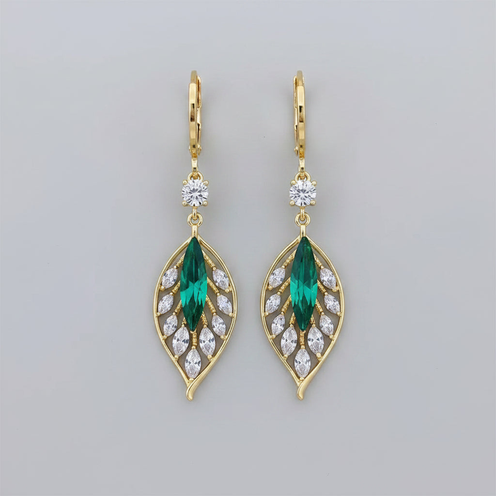 925 Silver Needle Korean Fashion Green Zircon Leaf Drop Earrings For Women Jewelry 2026 Trending New Luxury Women's Earrings mbzr