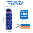 Owalaa cashew nut pattern 32oz/945ml stainless steel insulated water bottle with straw,for daily sports outdoor,perfect gift mbzr