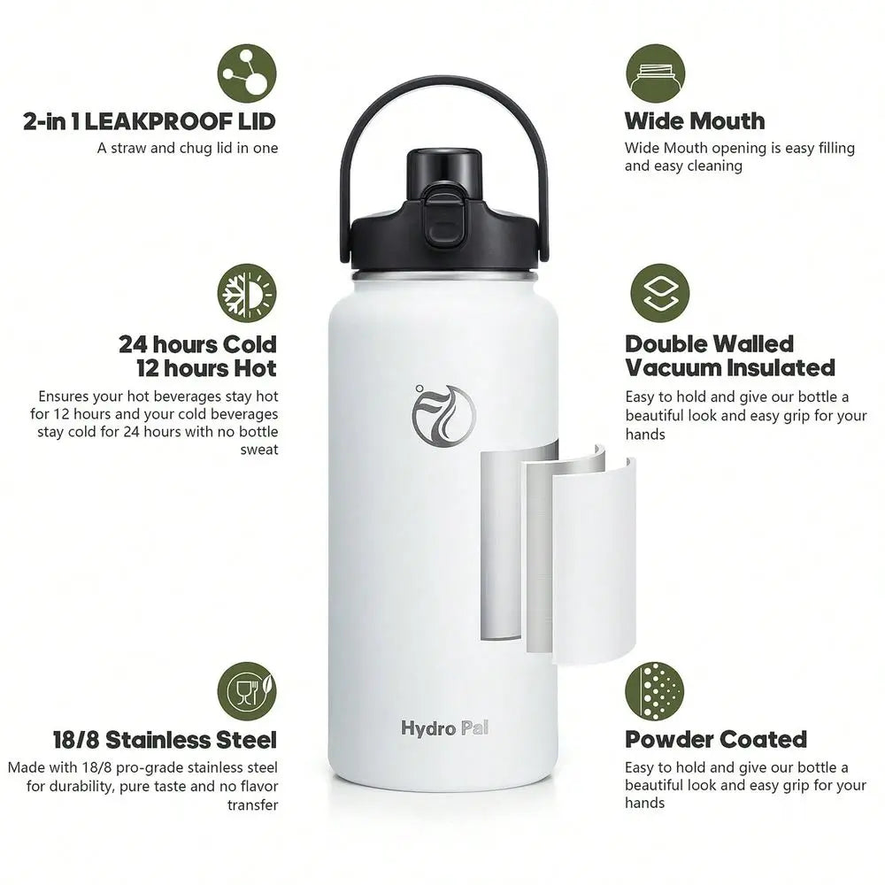Water Bottle With 2In1 Lid Chug Lid Straw Lid Double Walled Vacuum Stainless Steel Water Bottles, Water Jug With Stra mbzr