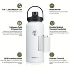 Water Bottle With 2In1 Lid Chug Lid Straw Lid Double Walled Vacuum Stainless Steel Water Bottles, Water Jug With Stra mbzr