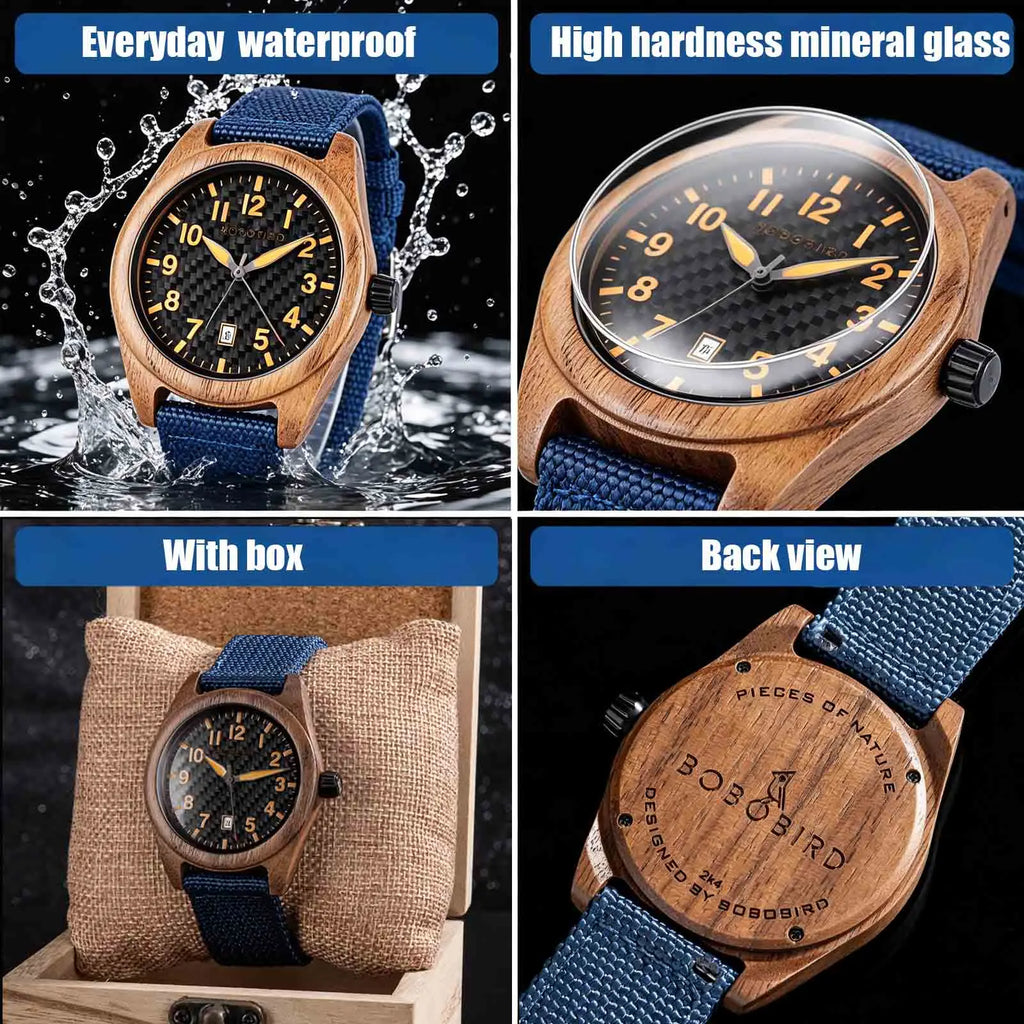 Fashion Wristwatch 41MM Sports Big Dial Luminous Hands BOBO BIRD Casual Men's Quartz Watch with Nylon Strap 2026 New US Local Delivery
