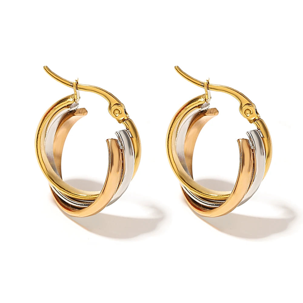 Trendy Stainless Steel U-shaped Twisted Hoop Earrings for Women Classic Triple Color Metal Waterproof Earrings Party Jewelry