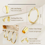 14K Chunky Gold Plated Hoop Earrings for Women 925 Sterling Silver Post Hollow Tube Hoops Earrings 4mm Thick Hoop Earrings Hypoallergenic Lightweight Gold Big Large Hoop Earrings 25/30/40/50/60/70MM