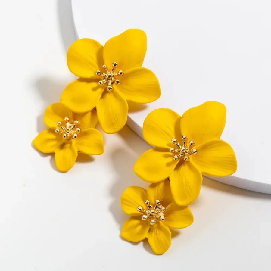 Korean Big Double Flower Drop Earrings for Woman Summer Beach Party Metal Statement Ear Boho Fashion Jewelry Girl Gift