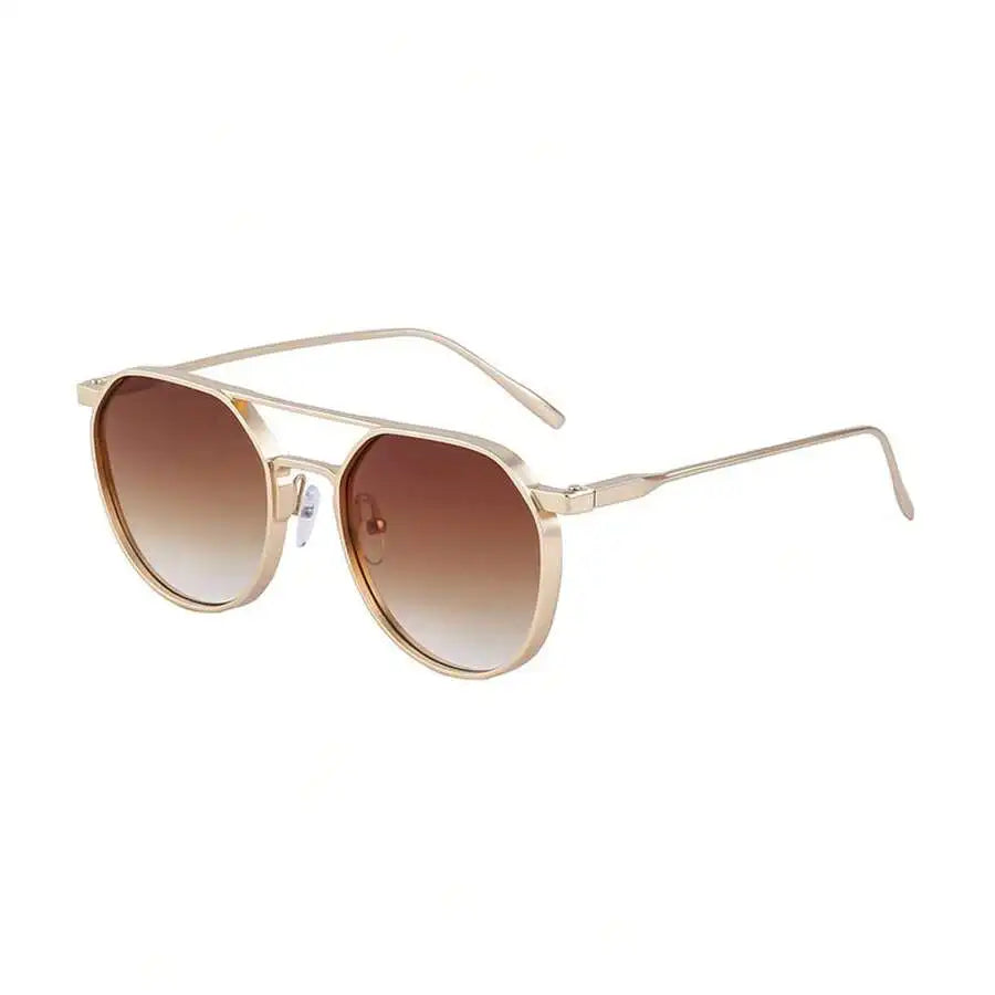 Retro Oval Metal Double Beam Pilot Sunglasses UV400 Black Lens For Men Women