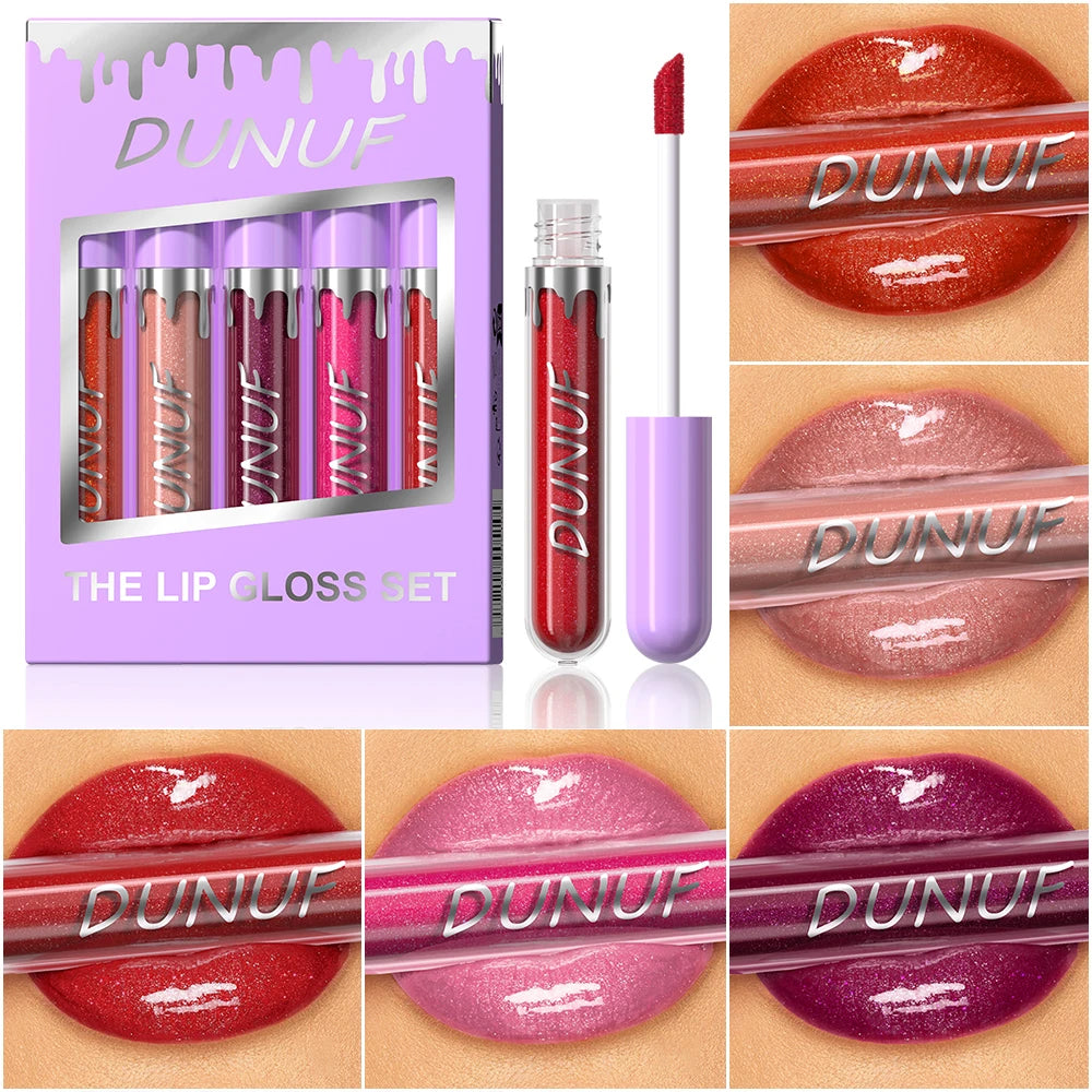 Lip Gloss Lip Oil Set, Glitter Lipstick Shimmer Moisturizing Hydrating Waterproof Non-sticky, Deep Red, Y2K Makeup Christmas mbzr