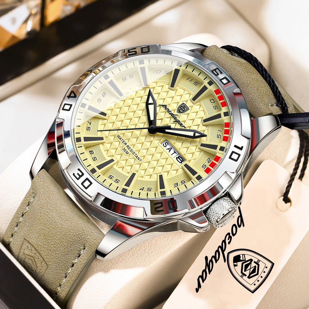 POEDAGAR Original Business Man Wristwatch Waterproof Luminous Date Week Casual Watch For Men Quartz Leather Luxury Fashion Men's Watches Reloj mbzr