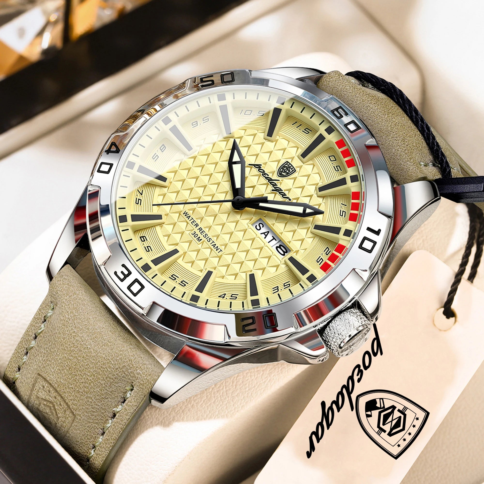 POEDAGAR Original Business Man Wristwatch Waterproof Luminous Date Week Casual Watch For Men Quartz Leather Luxury Fashion Men's Watches Reloj mbzr