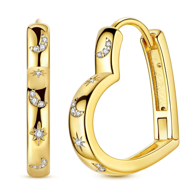 MULA 925 Sterling Silver Sun Moon Stars Hoop Earrings Classic Simple Fashion Jewelry