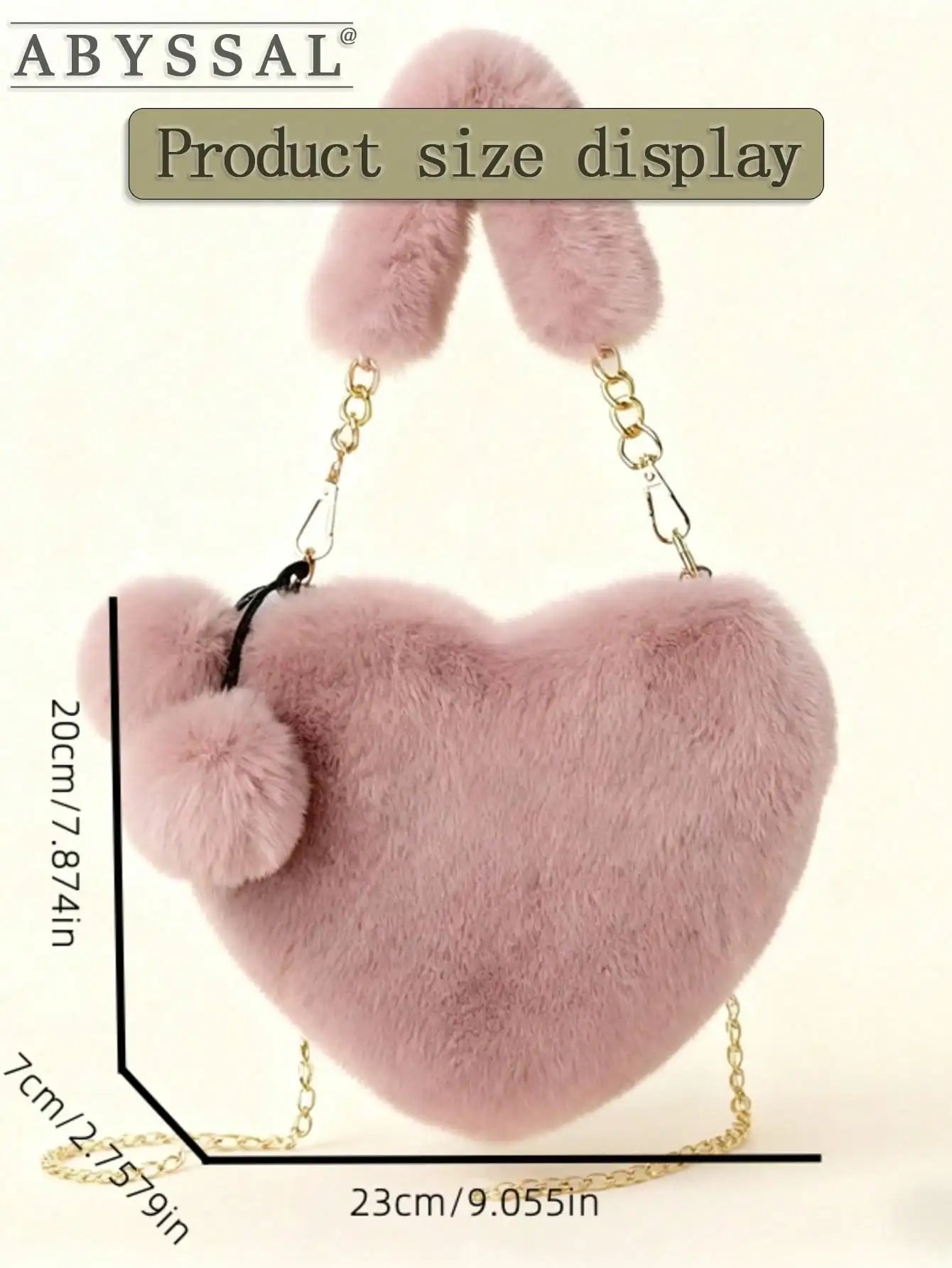 Fluffy Heart-Shaped Faux Fur Crossbody Bag with Gold Chain Strap