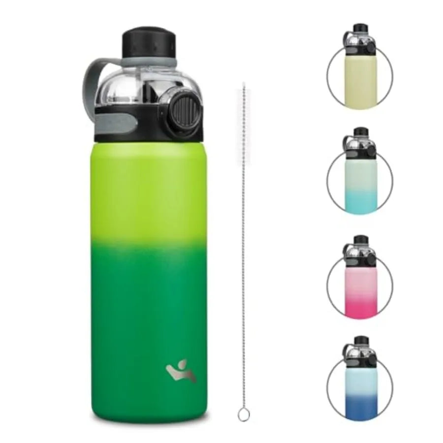 Insulated Stainless Steel Water Bottle with Straw Lid and Handle, Leakproof BPA-Free Double Wall Vacuum Bottle for Gym, Sports mbzr
