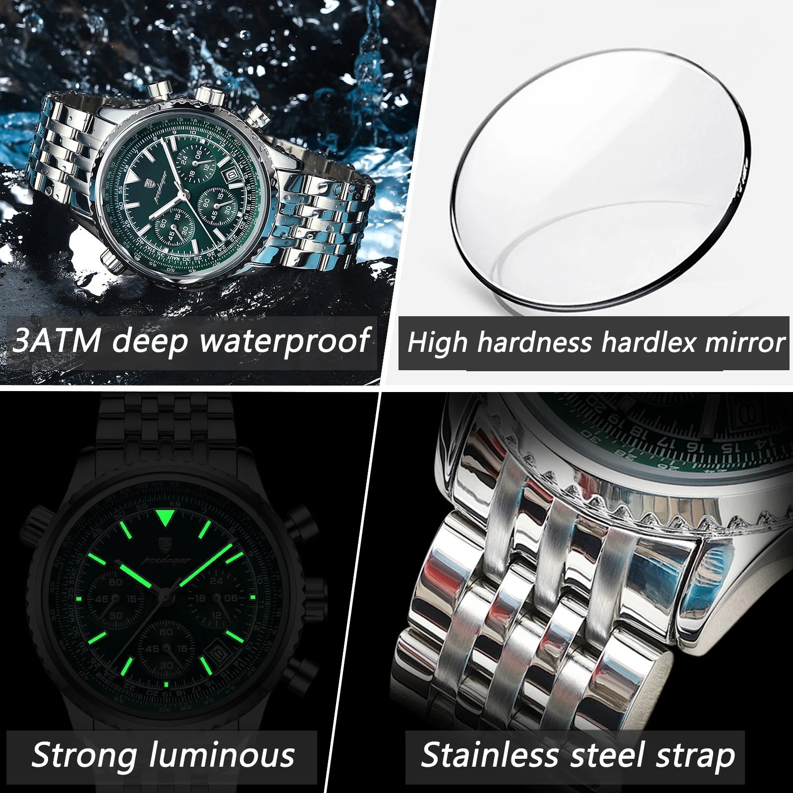 POEDAGAR Luxury Business Men's Watch Stainless Steel Chronograph Date Sport Quartz Man Clock Waterproof Luminous Military Watches For Men mbzr