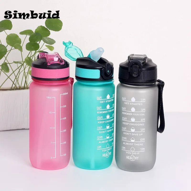 600ML Sports Water Bottle with Time Marker Leak-proof Cup Motivational Portable Water bottle for Outdoor Sport Fitness mbzr