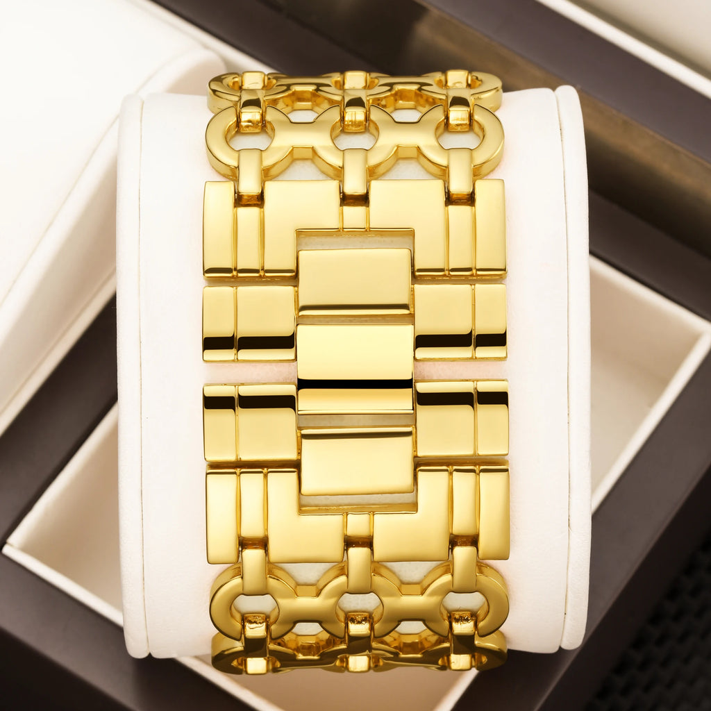 YaLaLuSi Unique Asymmetrical Triangle Gold Ladies Watch White  Dial Hollow Interlocked Chain Bracelet Avant-Garde Designer Minimal Elegant Quartz Wristwatch For Women