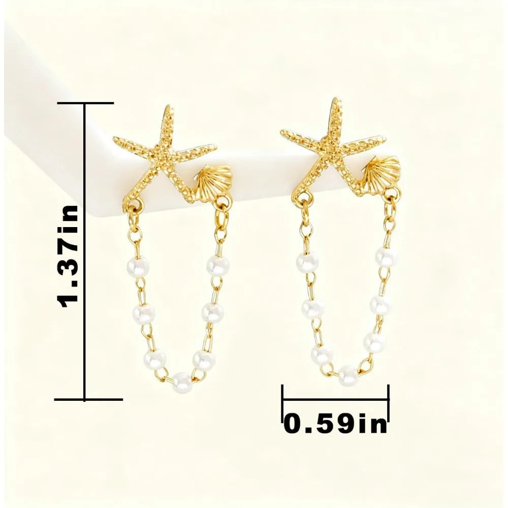 Women's Pearl Drop Seashell Earrings with Tropical Beach Theme - Perfect for Summer Vacation and Beach Jewelry Gifts mbzr