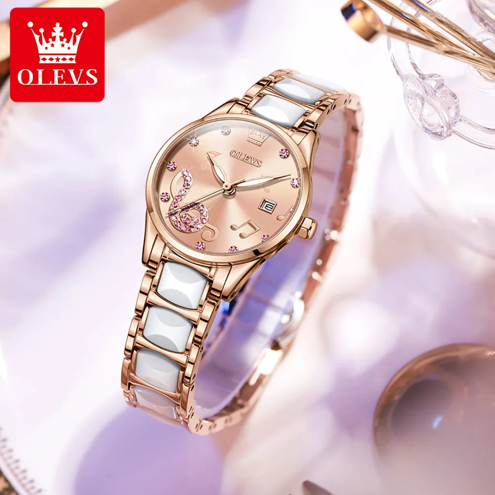 OLEVS 3605 Women Watch Top Brand High Quality Quartz Watch Exquisite Diamond Note Waterproof Dial Dress Ceramic Women Watch mbzr
