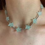 Summer Mint Blue Starfish Beaded Necklace Bracelet Ring Seaside Vacation Jewelry Set For Women And Girls Boho style mbzr