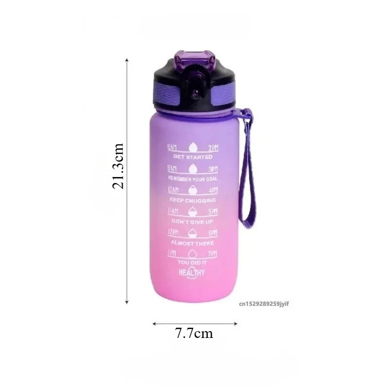 Motivational Water Bottle 600ml Leakproof Sports Water Bottle with Time Marker Straw Frosted Gradient Portable Cup mbzr