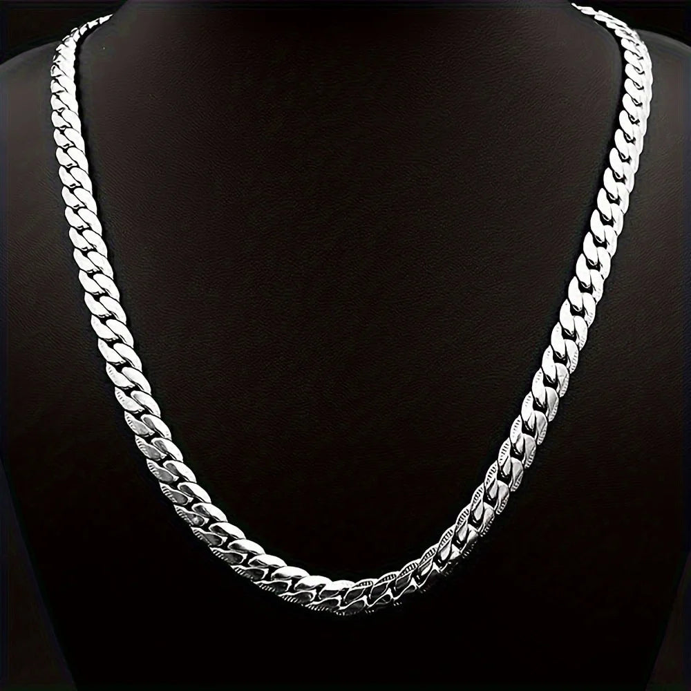 Men Women 6mm Side Link Chain Necklace S925 Sterling Silver Hypoallergenic Never Fade Multi Sizes 16 18 20 22 24 Inch Minimalist Luxury Fine Jewelry Gift For Wedding Engagement Anniversary Birthday Wholesale
