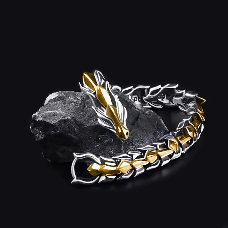 Vintage Personality Dragon Head Stainless Steel Chain Bracelet for Men Women Style Dragon Bone Bangle Hip Hop Rock Jewelry