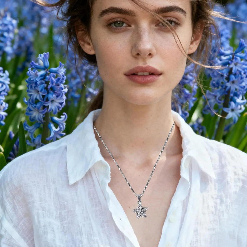 6PCS Y2K Necklace Grunge Jewelry Set for Women, Silver Vintage Punk Emo Necklace Alt Jewelry Star Sun Pentagram Spiral Necklace, Stainless Steel Punk Alt Alternative Jewelries Emo Gothic Accessories.