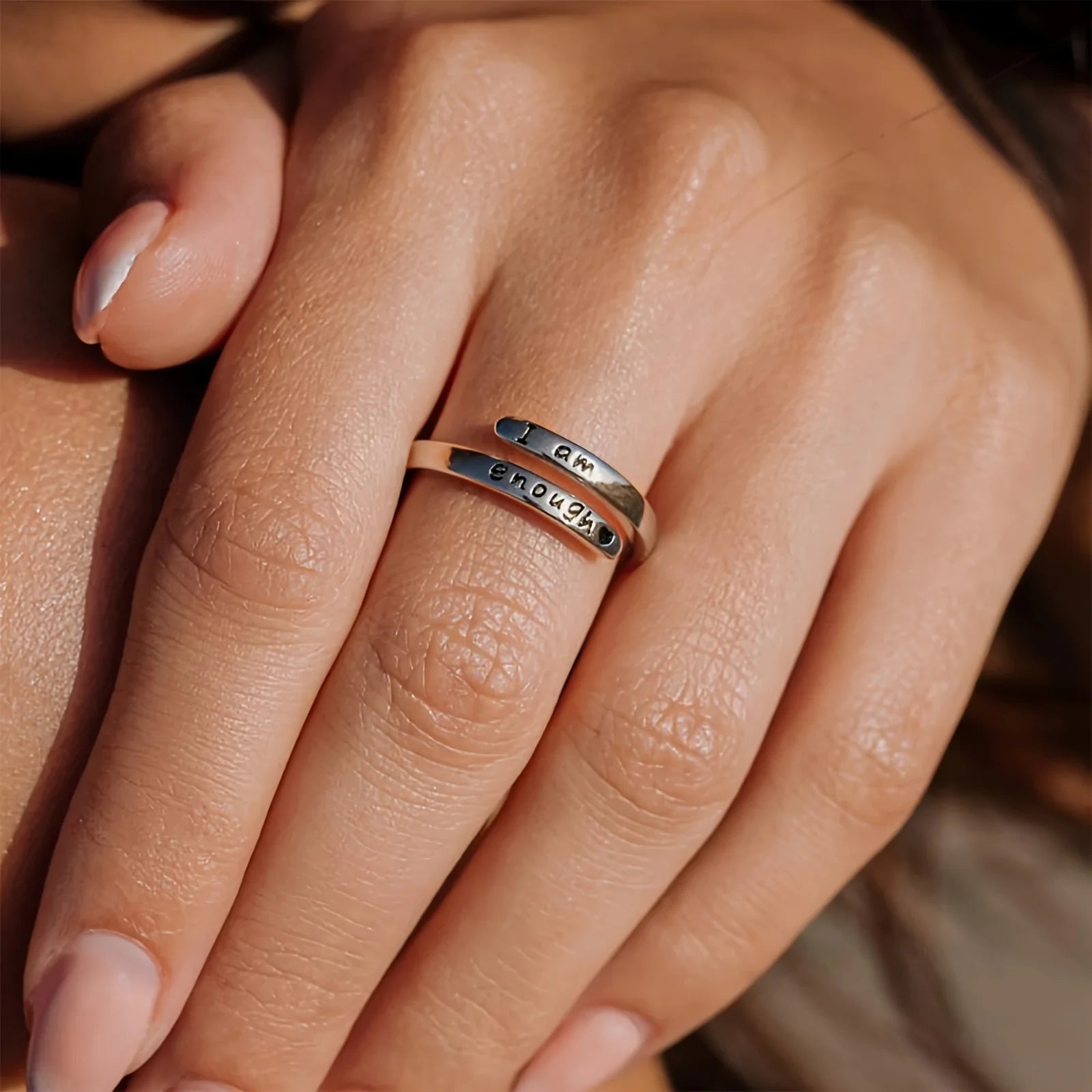 One piece, simple stainless steel engraved letter adjustable open ring, suitable for matching clothing, suitable for daily, party wear, jewelry gifts