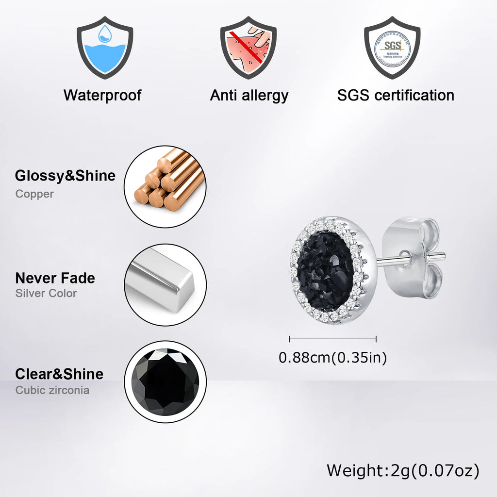 Vnox Black Crystal Round Circle Earrings for Men, Full Blue CZ Stone Ring Stud Earrings, Gothic Simple Piercing Ear Jewelry