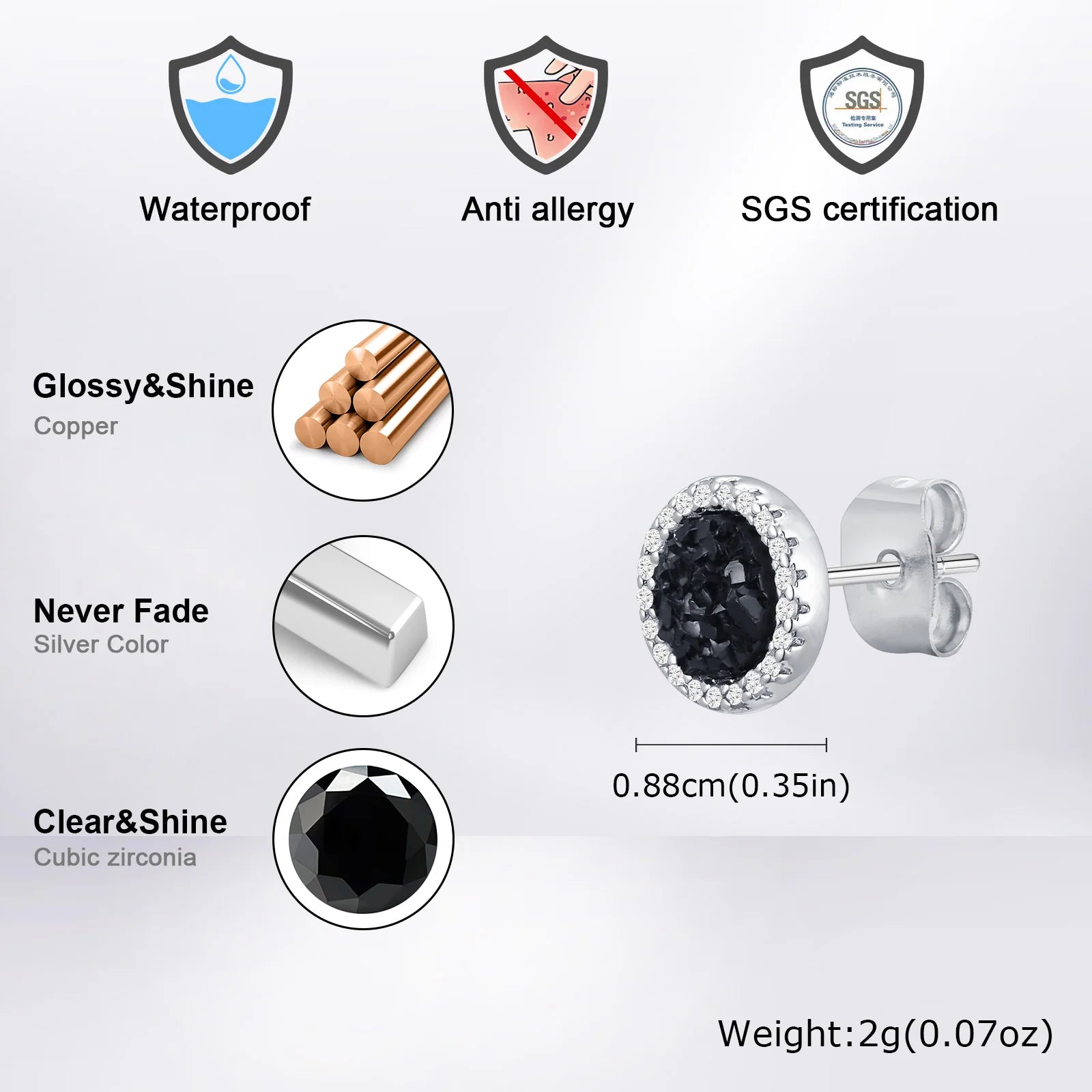 Vnox Black Crystal Round Circle Earrings for Men, Full Blue CZ Stone Ring Stud Earrings, Gothic Simple Piercing Ear Jewelry