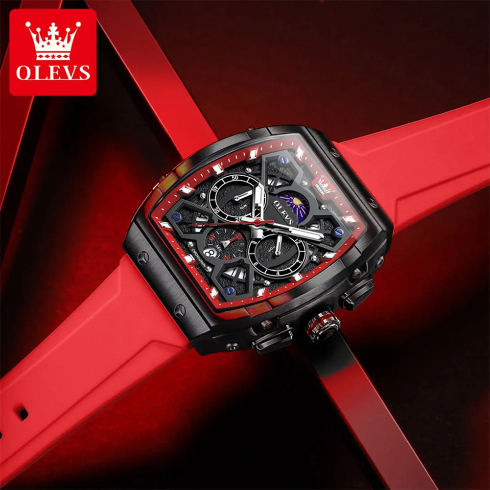 OLEVS 2942 Fashion Quartz Movement Men Watch Moon Phase Dial Night Light Function 30m Waterproof Sport Style Single Calendar Window Watch mbzr