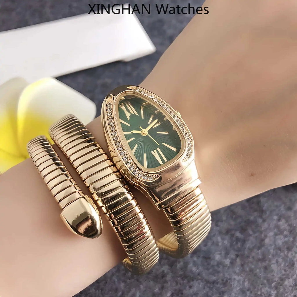 Women's Watches, 2026 Italian Trendy New Watch Models, Fashionable Creative Snake-shaped Bracelet Steel Style, Ladies' Personalized Diamond-Inlaid Snake-shaped Quartz Watch, High-end Brand Luxury Watch, Quartz Wristwatches mbzr