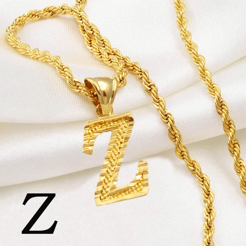 A-Z letter necklace, men's and women's gold-plated initials pendant rope chain, English letter jewelry Daily WearO mbzr