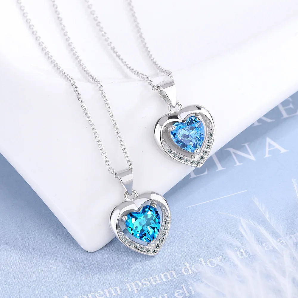 925 Sterling Silver Heart Blue Zircon Choker Necklaces For Women  Jewelry Accessories Wholesale Argent 925 GaaBou Jewellery mbzr