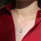 925 Sterling Silver Teardrop Shape Moissanite Pendant Necklace for Women, Round Brilliant Cut Center Stone Dainty Water Drop Charm Chain, Elegant Wedding Bridal Jewelry, Valentine's Day Anniversary Birthday Proposal Gift for