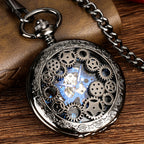 Mechanical Skeleton Pocket Watch with Roman Numerals, Classic Open Face Silver Fob Watch for Men Women