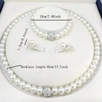 3 PCS set Imitation Pearl Fireball Necklace Bracelet Earring Stud Jewelry Set Silver Color Crystal Stone Elegant Bridal Jewelry