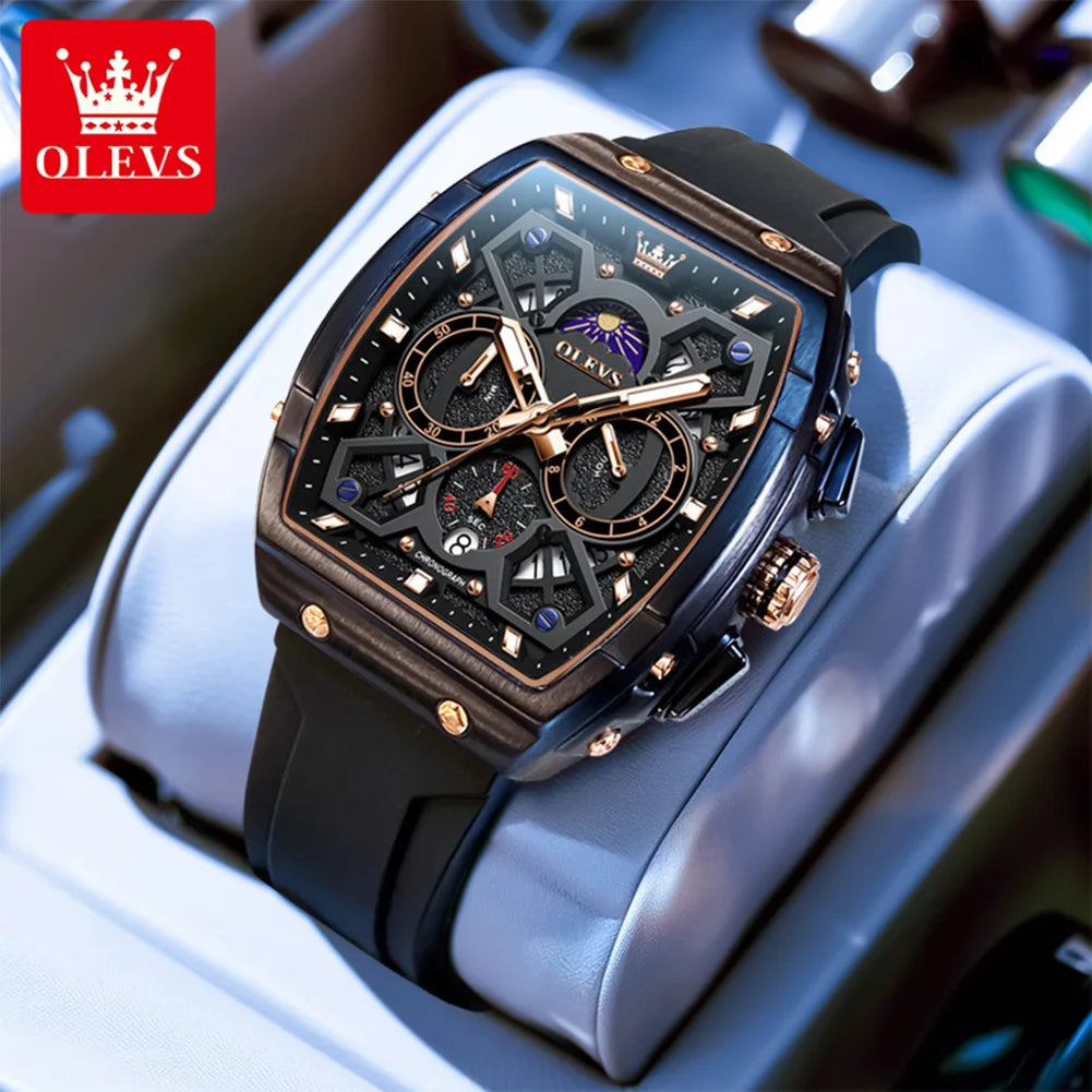 OLEVS 2942 Fashion Quartz Movement Men Watch Moon Phase Dial Night Light Function 30m Waterproof Sport Style Single Calendar Window Watch mbzr