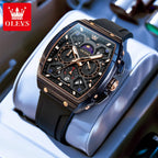 OLEVS 2942 Fashion Quartz Movement Men Watch Moon Phase Dial Night Light Function 30m Waterproof Sport Style Single Calendar Window Watch mbzr