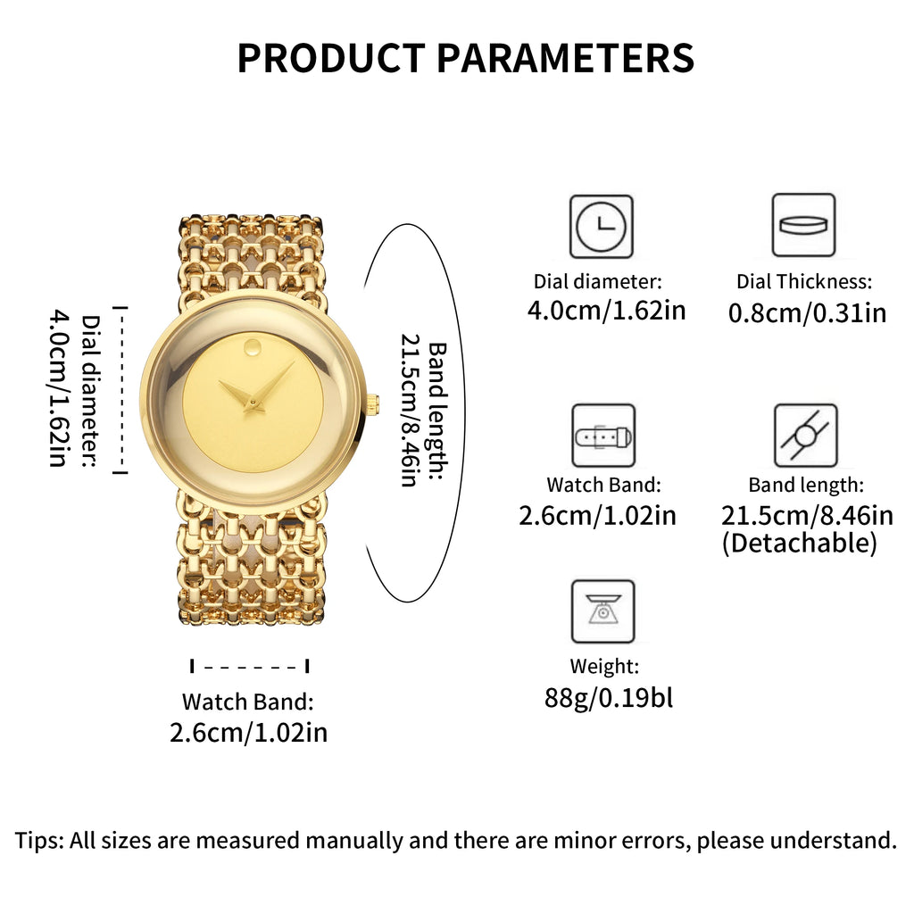 YaLaLuSi Full Gold Hollow Chain Ladies Watch Minimal Rhinestone Dot Dial Luxury Quartz Wristwatch Elegant Women  Gift