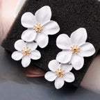 Korean Big Double Flower Drop Earrings for Woman Summer Beach Party Metal Statement Ear Boho Fashion Jewelry Girl Gift