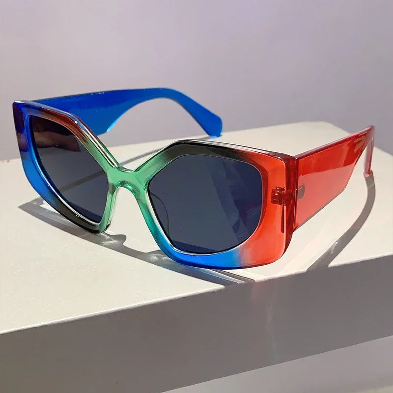 KAMMPT New Polygon Women Sunglasses Vintage Multi Gradient Candy Color Shades 2023 Trendy Brand Designer Travelling Eyewear