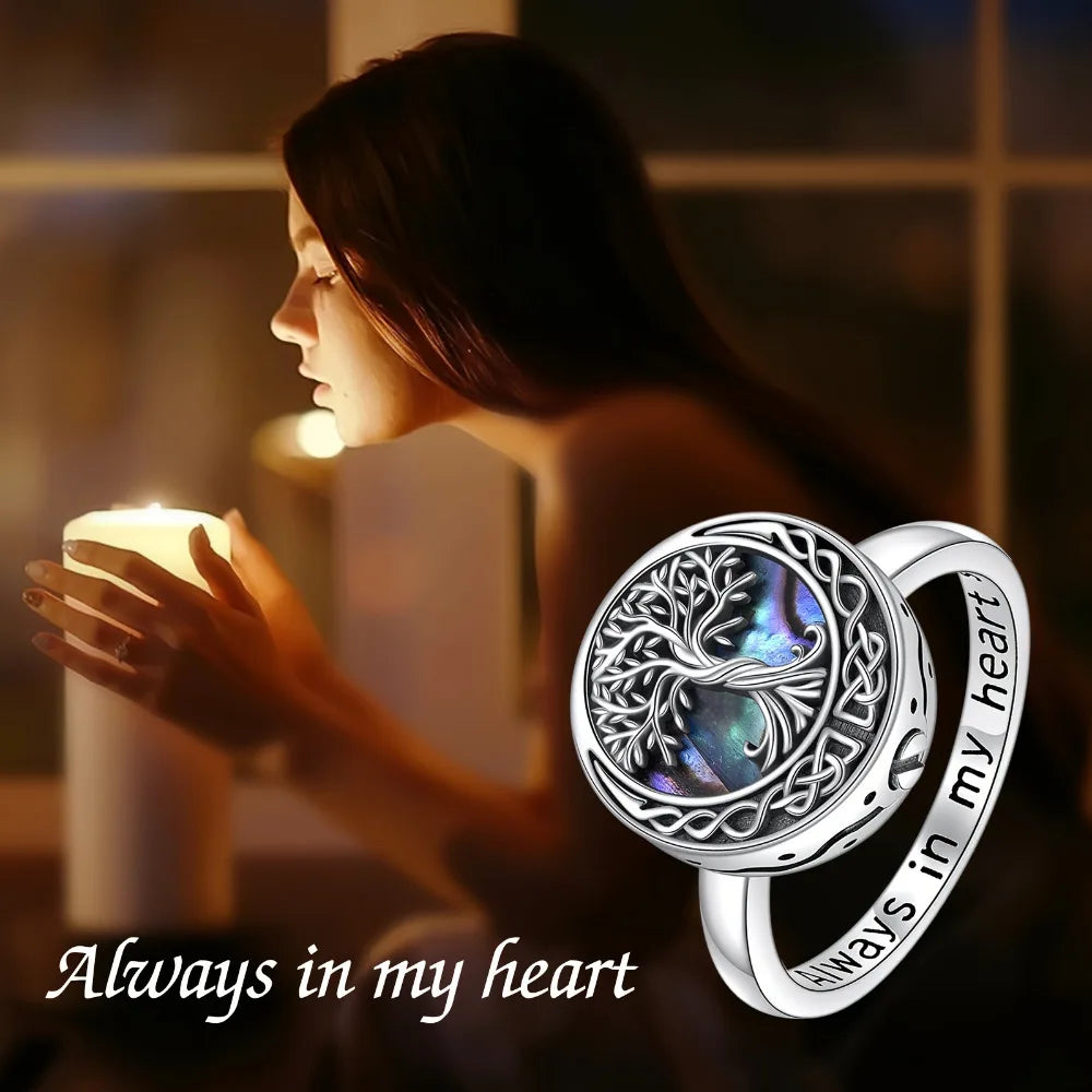 Tree of Life ashes ring, Celtic knot family tree commemorative item, jewelry, always in my heart, cremation ring, women's and men's, shell ring, ladies' daily casual jewelry