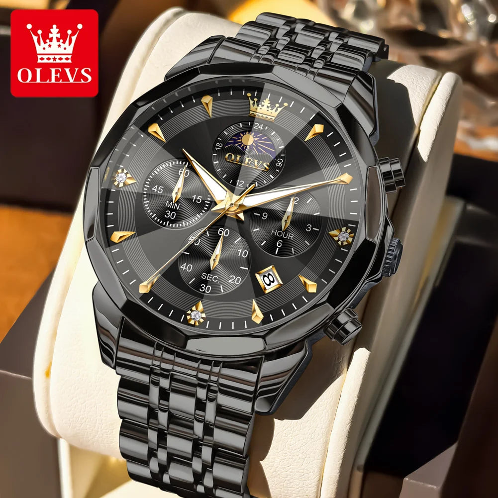 OLEVS 3673 Original Fashion Moon Phase Men's Watches Waterproof Chronograph Quartz Watch Stainless steel Calendar Wristwatch mbzr