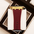 YaLaLuSi Octagon Gold Case Men Chronograph Watch Burgundy Red Grid Dial Silicone Strap Tachymeter Multi Sub Dial Date Waterproof Sports Quartz Wristwatch