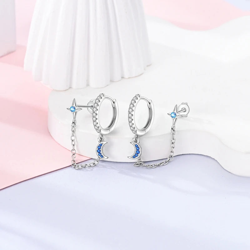 MULA 925 Sterling Silver Sun Moon Stars Hoop Earring For Women Classic Simple Fashion Sparkling Earring Anniversary Jewelry Gift