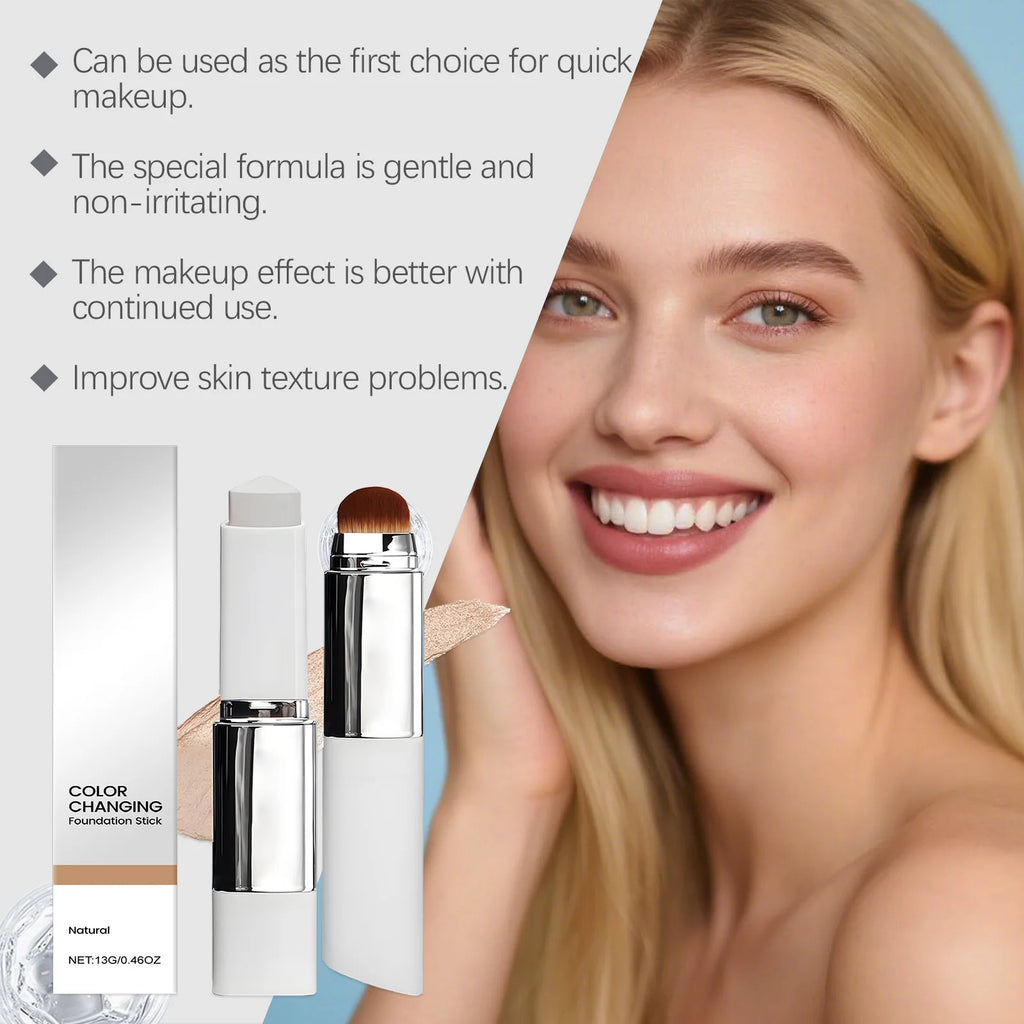 Color Changing Foundation Stick Waterproof Sweatproof Lightening Full Coverage Concealer 2 in 1 Stick Foundation Makeup Brushes mbzr