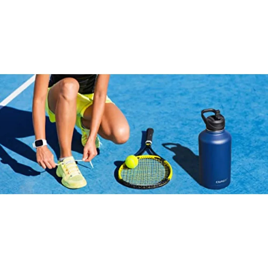 Insulated Water Bottle With Straw, Stainless Steel Sports Water Cup Flask with 3 Lids Straw, Spout and Handle Lid,Wide Mouth Tr mbzr
