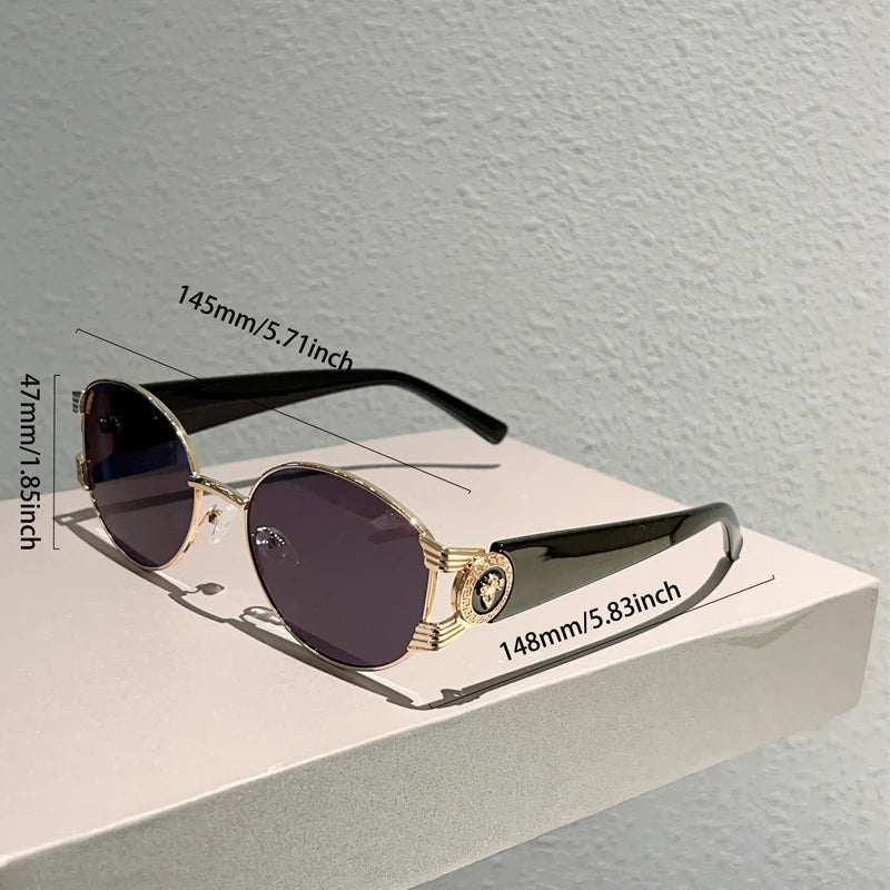 KAMMPT Retro Oval Sunglasses Stylish Gradient Multi-color Decor Trendy Luxury Brand Design