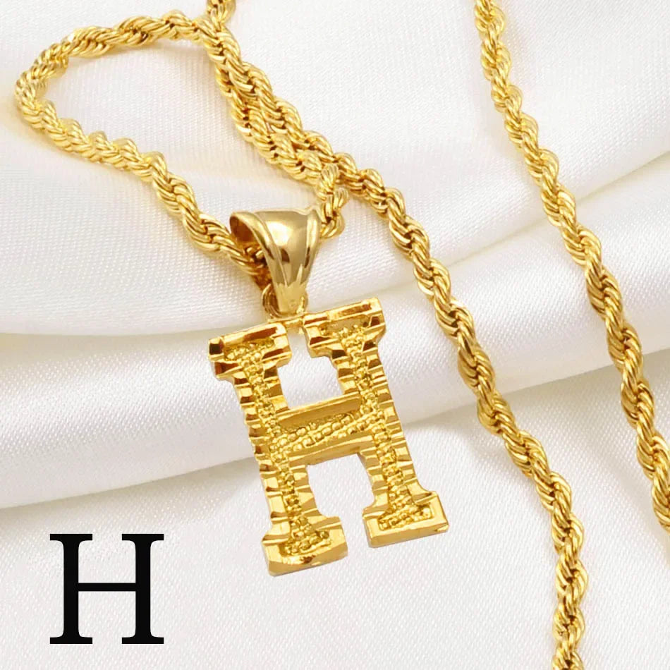 A-Z letter necklace, men's and women's gold-plated initials pendant rope chain, English letter jewelry Daily WearO mbzr